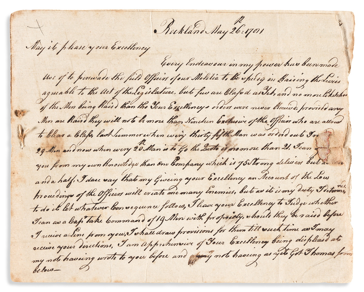(AMERICAN REVOLUTION--1781.) Jonathan Lawrence, Jr. Letter by a young officer attempting to raise a new company of New York troops.